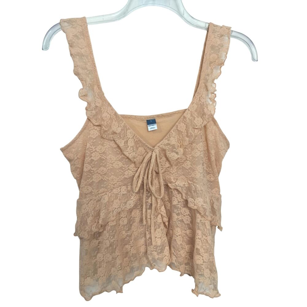 5310) Old Navy Thistle Y2K Coquette Lace Ruffle Tiered Babydoll Tank Top Large - Picture 2 of 8
